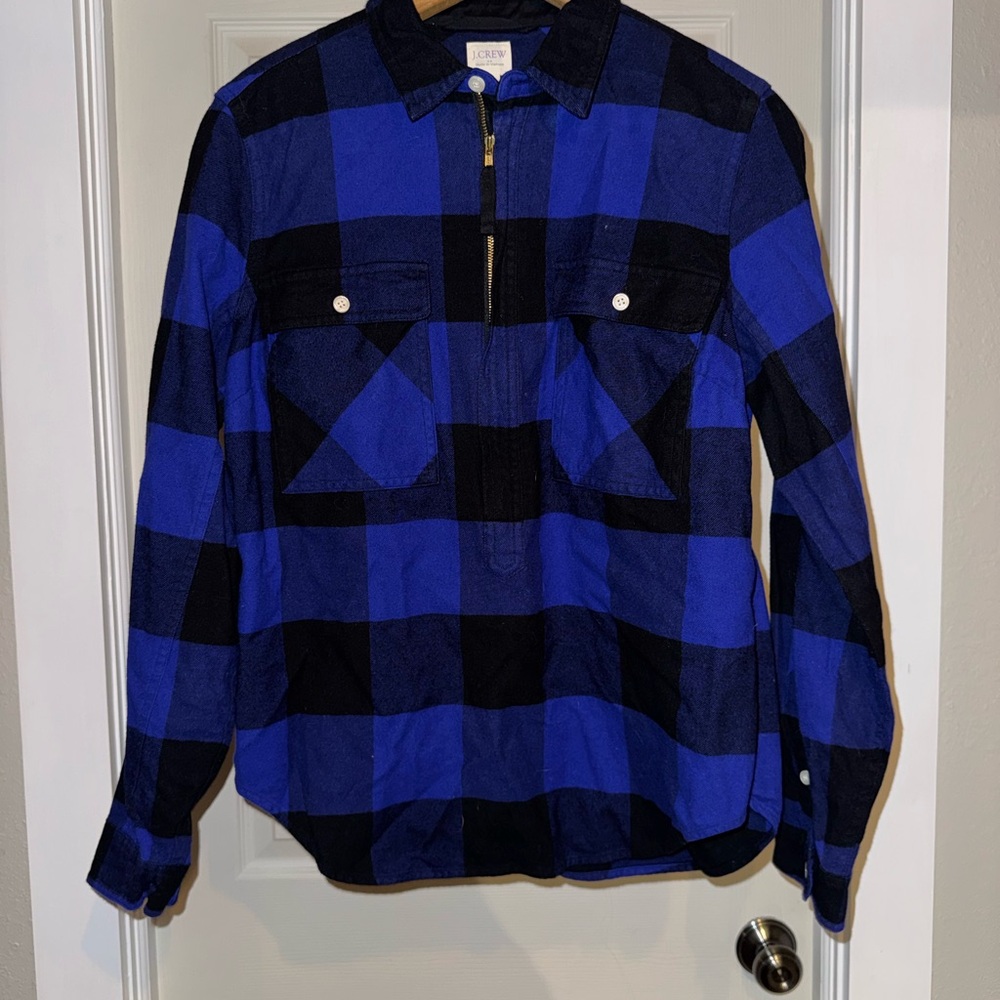 4/$20 J. Crew Women's Blue and Black Plaid Button Down Shirt